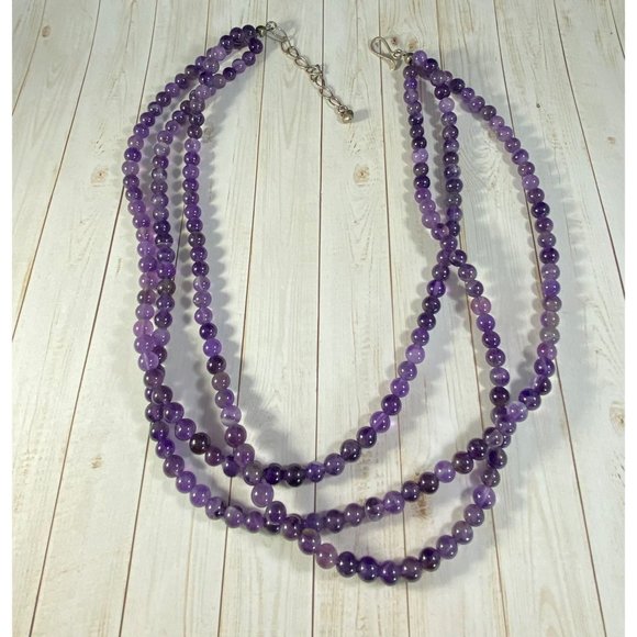 Jay King DTR Necklace 925 Amethyst Beaded Three Strand Signed - Picture 4 of 7
